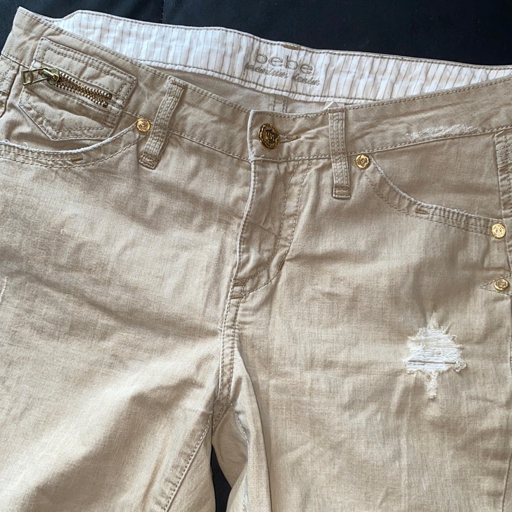 Khaki/Tan Distressed Bebe Jeans